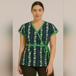 koi Navy and Green Scrub Top